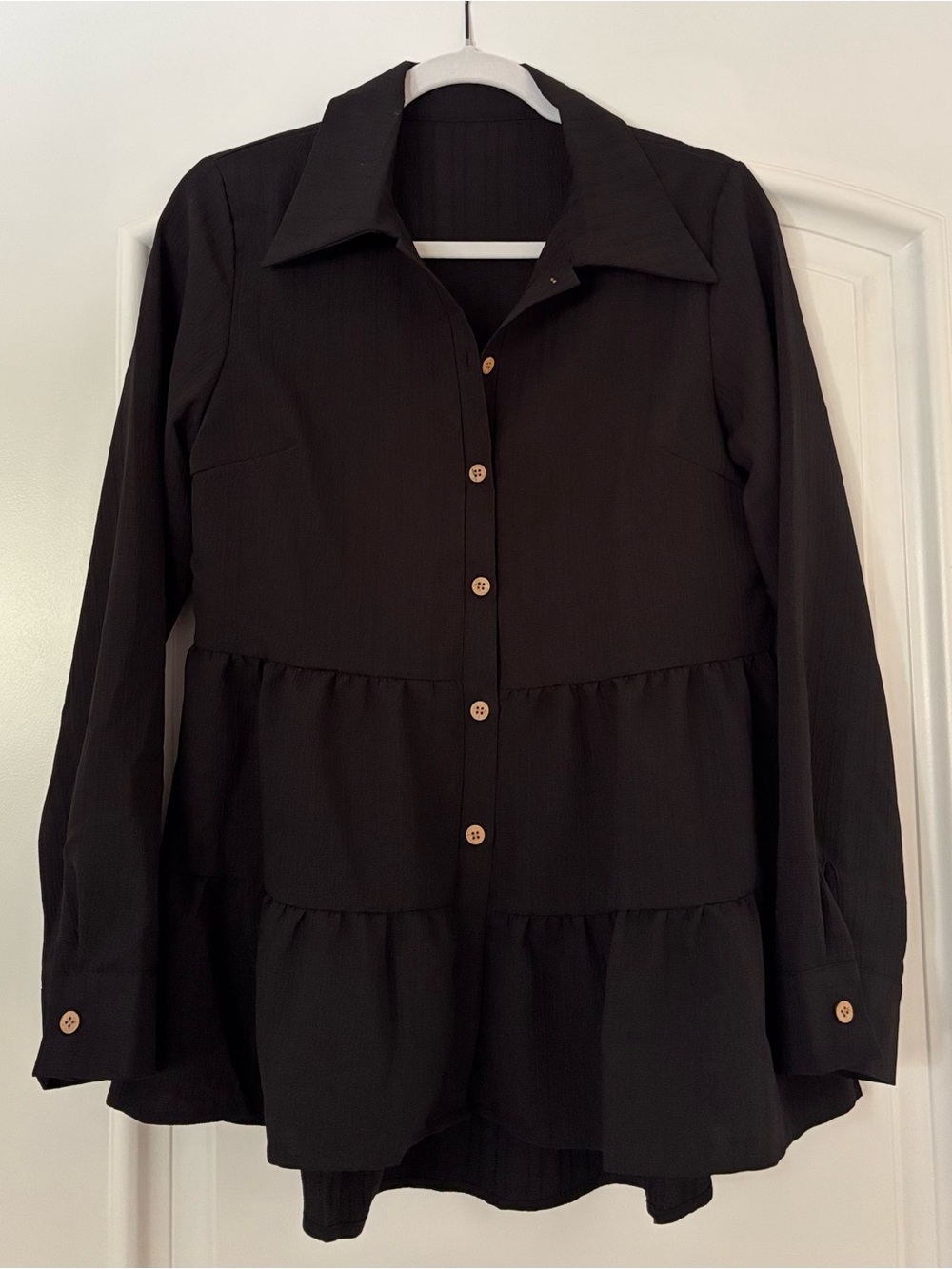 Black Tiered Button-Front Women’s Top